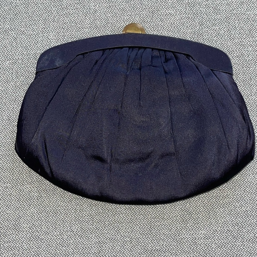 Vintage MM Morris Moskowitz Navy Blue Satin Clutch